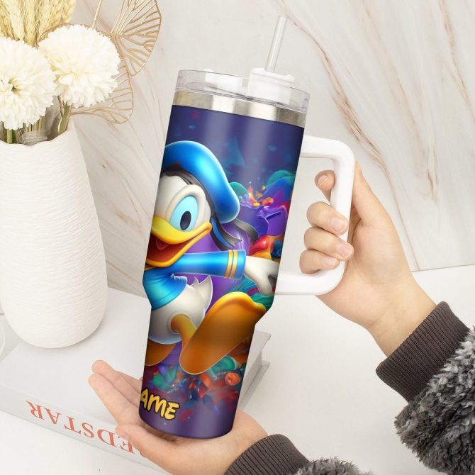 Donald Duck Cartoon Custom Stanley Quencher 40Oz Stainless Steel Tumbler With Handle - Image 4