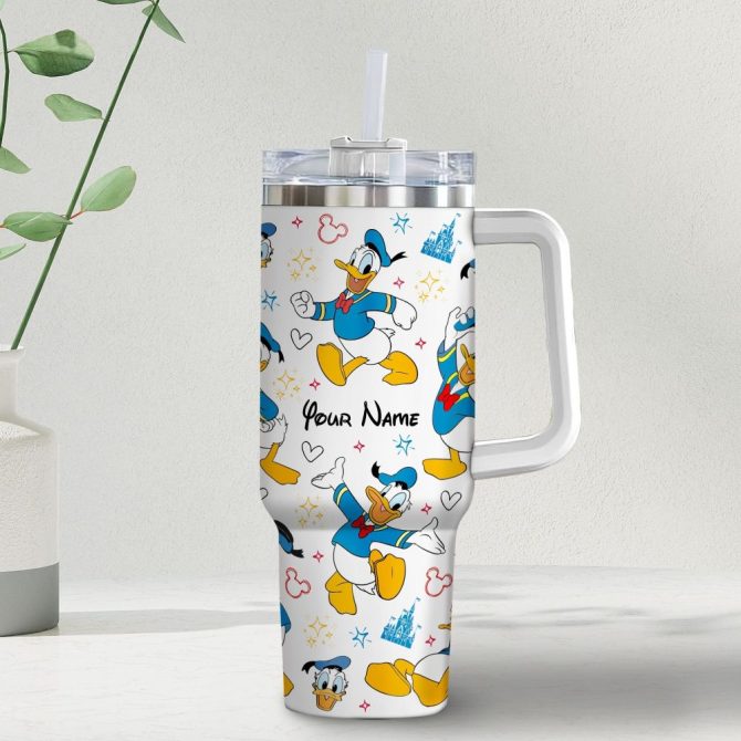 Donald Duck Disney Cartoon Custom Stanley Quencher 40Oz Stainless Steel Tumbler With Handle
