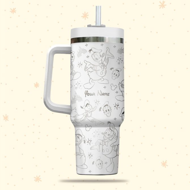 Donald Duck Disney Cartoon Custom Stanley Quencher 40Oz Stainless Steel Tumbler With Handle