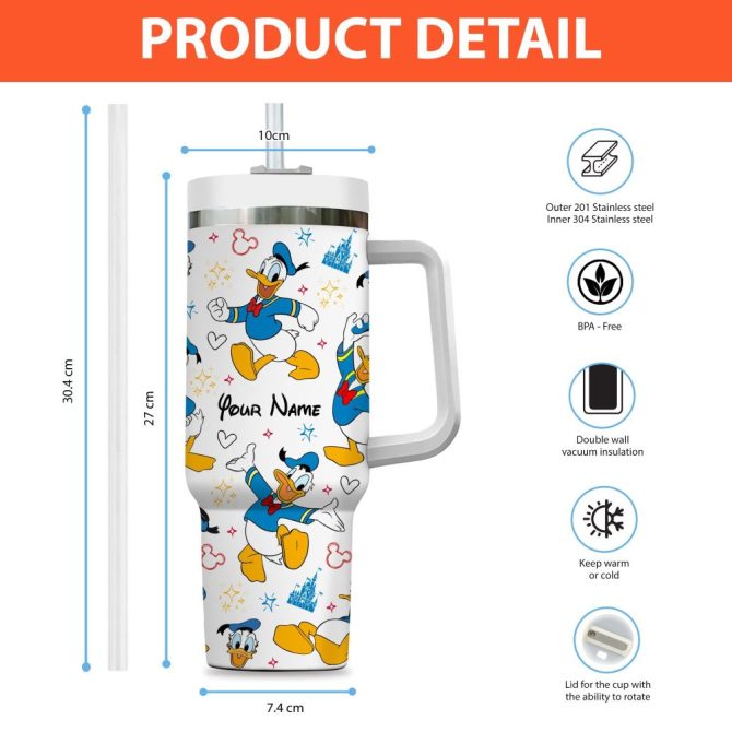 Donald Duck Disney Cartoon Custom Stanley Quencher 40Oz Stainless Steel Tumbler With Handle - Image 4
