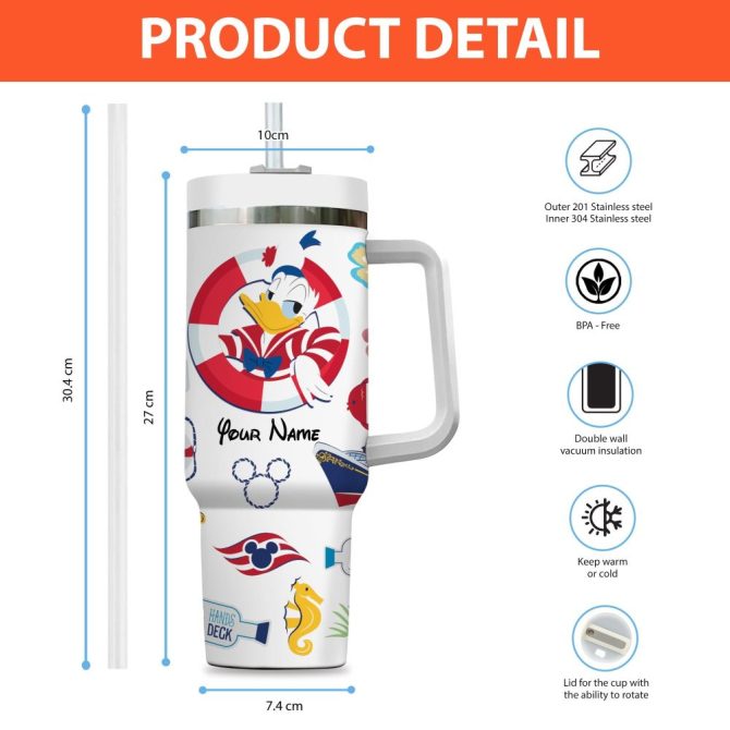 Donald Duck Disney Cartoon Custom Stanley Quencher 40Oz Stainless Steel Tumbler With Handle - Image 4