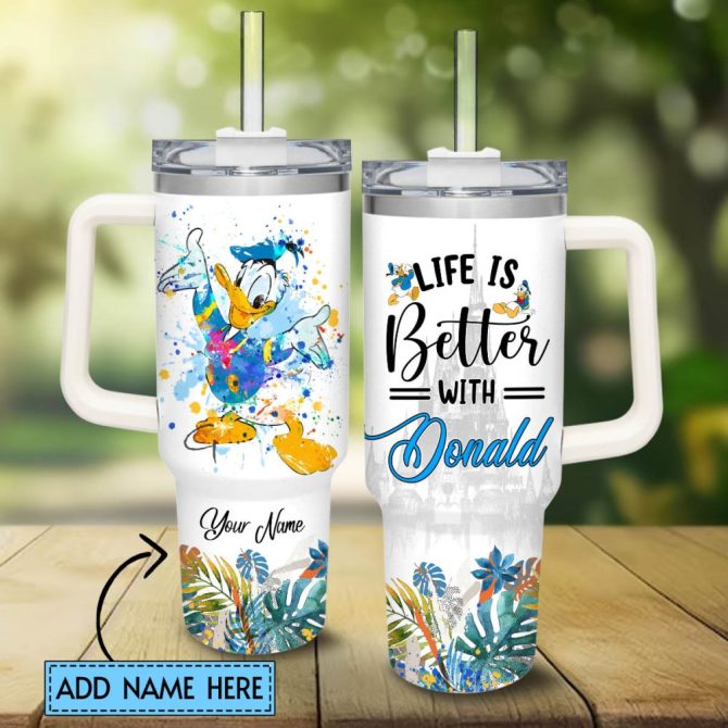 Donald Duck Mickey Mouse And Friends Cartoon Custom Stanley Quencher 40Oz Stainless Steel Tumbler With Handle