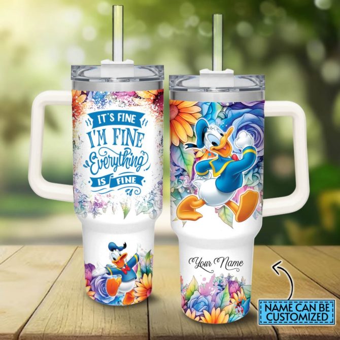 Donald Duck Mickey Mouse And Friends Cartoon Custom Stanley Quencher 40Oz Stainless Steel Tumbler With Handle