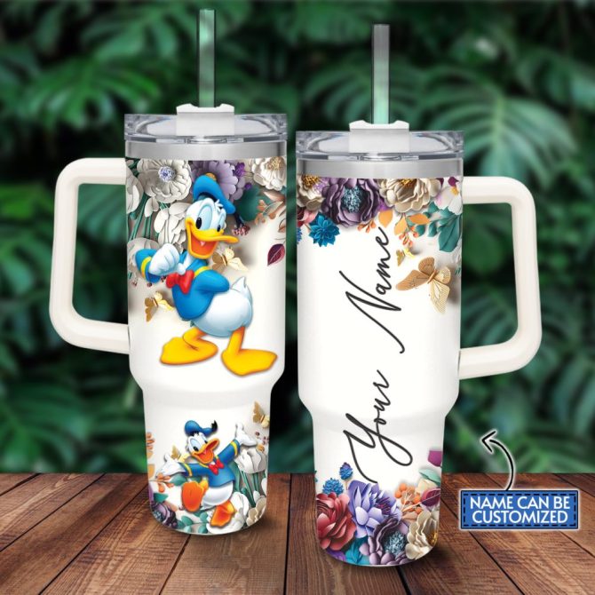 Donald Duck Mickey Mouse And Friends Cartoon Custom Stanley Quencher 40Oz Stainless Steel Tumbler With Handle