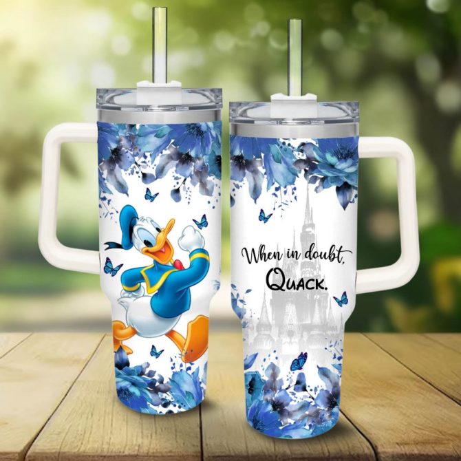 Donald Duck Mickey Mouse And Friends Cartoon Custom Stanley Quencher 40Oz Stainless Steel Tumbler With Handle