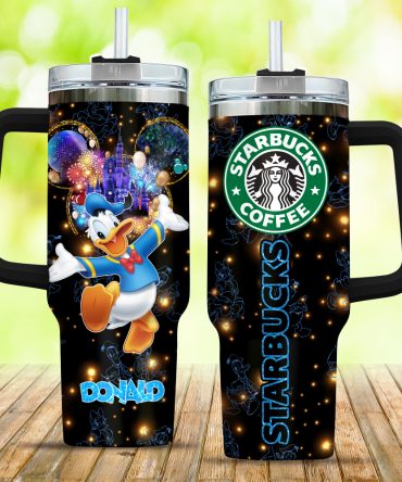 Donald Duck Starbucks Cartoon Custom Stanley Quencher 40Oz Stainless Steel Tumbler