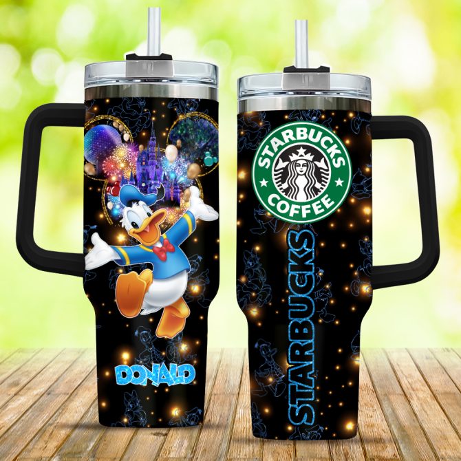 Donald Duck Starbucks Cartoon Custom Stanley Quencher 40Oz Stainless Steel Tumbler