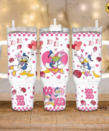 Donald Duck Valentines Gift Disney Cartoon Custom Stanley Quencher 40Oz Stainless Steel Tumbler With Handle