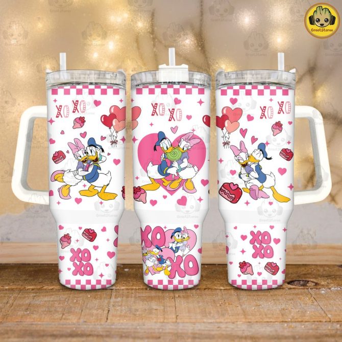 Donald Duck Valentines Gift Disney Cartoon Custom Stanley Quencher 40Oz Stainless Steel Tumbler With Handle