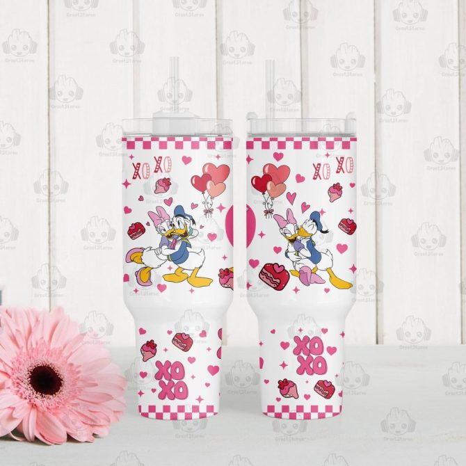 Donald Duck Valentines Gift Disney Cartoon Custom Stanley Quencher 40Oz Stainless Steel Tumbler With Handle - Image 3