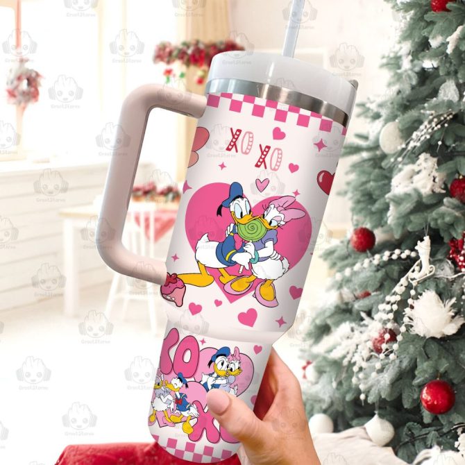 Donald Duck Valentines Gift Disney Cartoon Custom Stanley Quencher 40Oz Stainless Steel Tumbler With Handle - Image 2