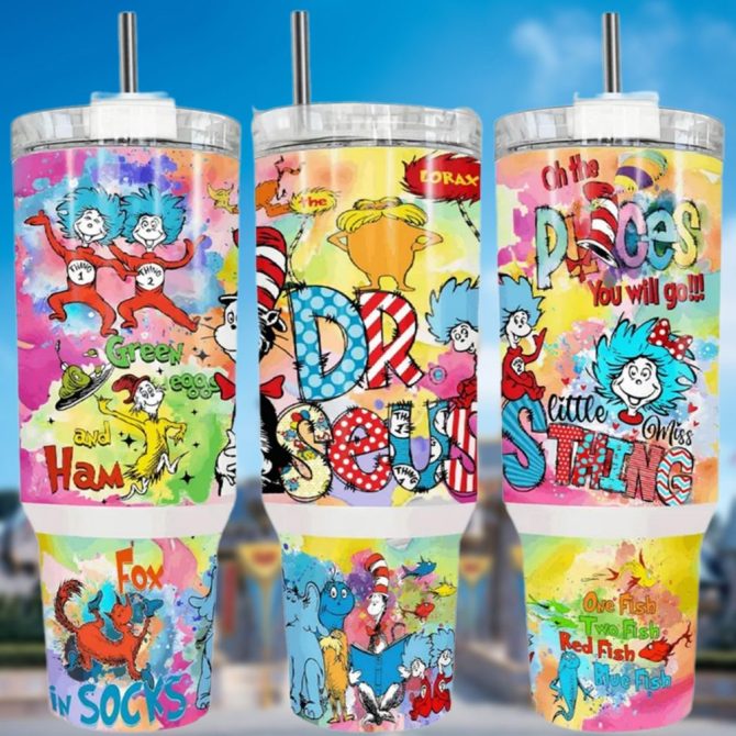 Dr. Seuss Cartoon Custom Stanley Quencher 40Oz Stainless Steel Tumbler With Handle