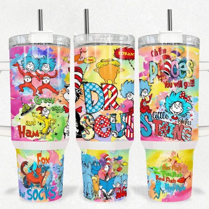 Dr. Seuss Cartoon Custom Stanley Quencher 40Oz Stainless Steel Tumbler With Handle - Image 2