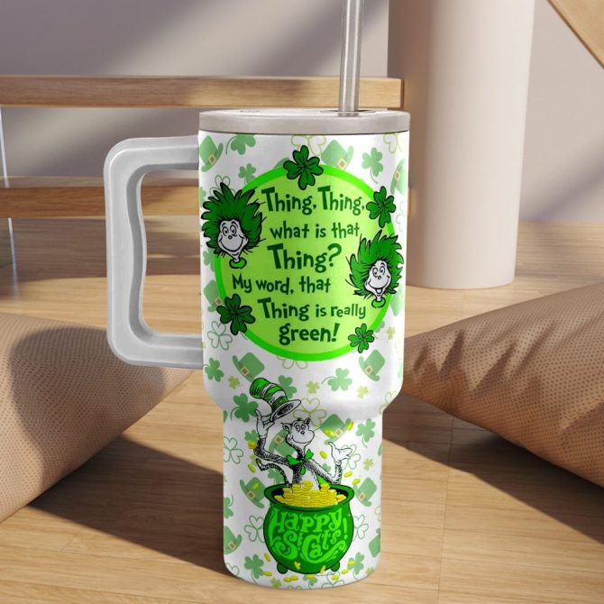 Dr. Seuss Happy St. Cats Cartoon Custom Stanley Quencher 40Oz Stainless Steel - Image 2