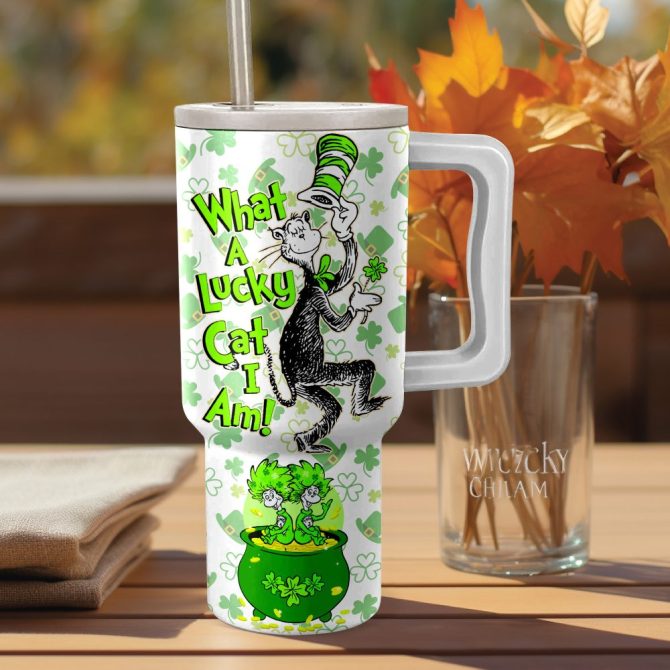 Dr. Seuss Happy St. Cats Cartoon Custom Stanley Quencher 40Oz Stainless Steel - Image 3