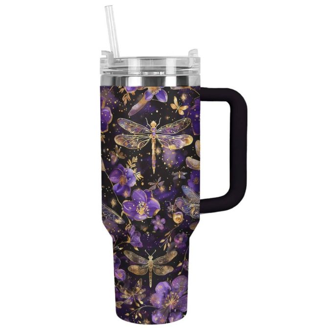 Dragonfly Custom Stanley Quencher 40Oz Stainless Steel Tumbler With Handle