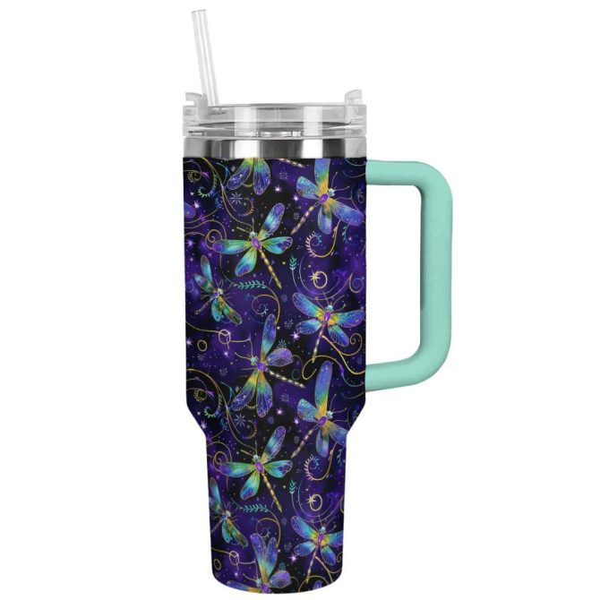 Dragonfly Custom Stanley Quencher 40Oz Stainless Steel Tumbler With Handle