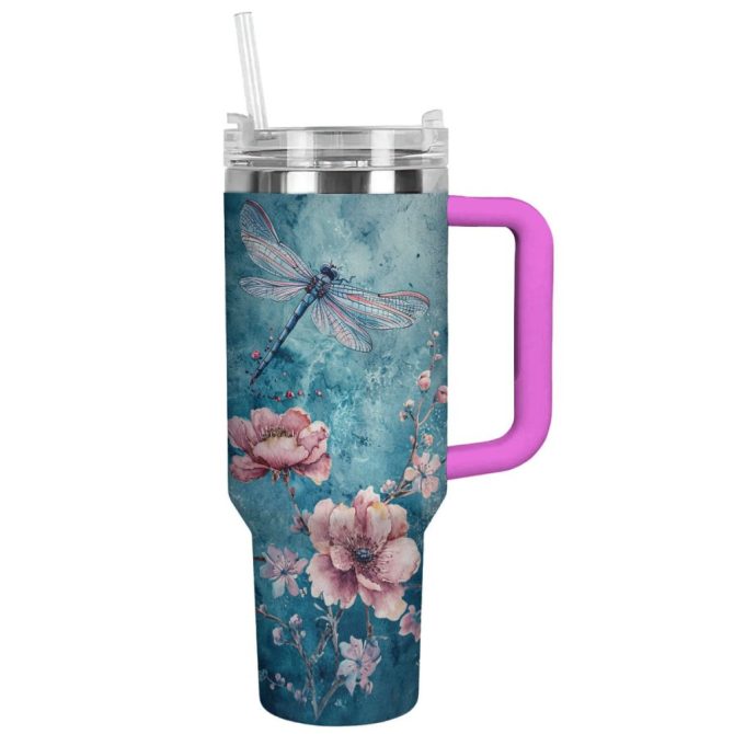 Dragonfly Custom Stanley Quencher 40Oz Stainless Steel Tumbler With Handle