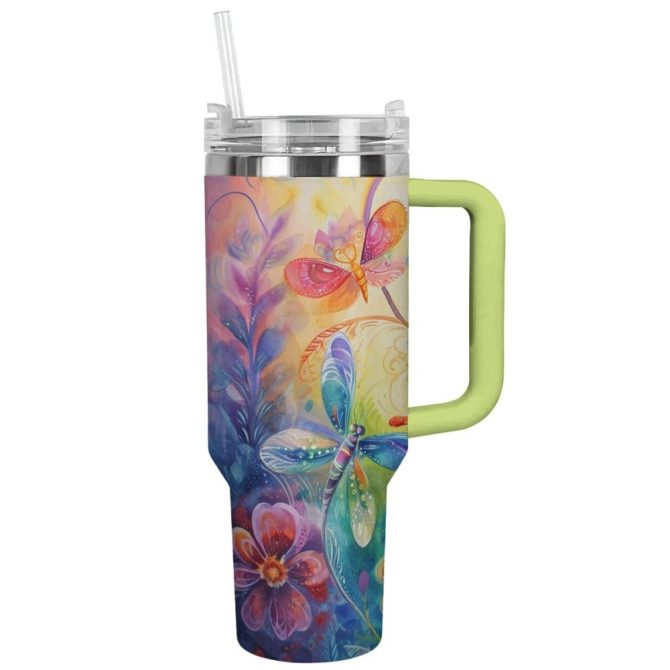 Dragonfly Custom Stanley Quencher 40Oz Stainless Steel Tumbler With Handle