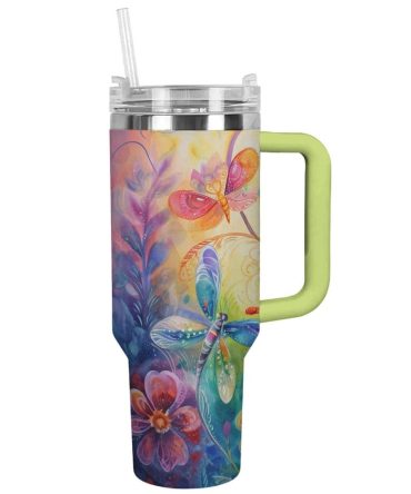 Dragonfly Custom Stanley Quencher 40Oz Stainless Steel Tumbler With Handle