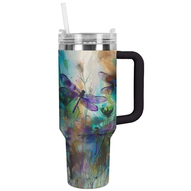 Dragonfly Custom Stanley Quencher 40Oz Stainless Steel Tumbler With Handle