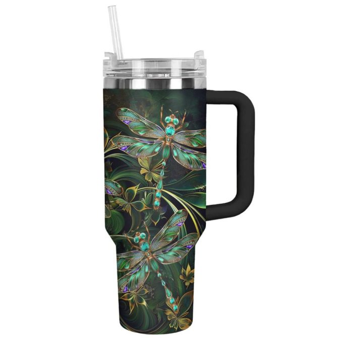 Dragonfly Custom Stanley Quencher 40Oz Stainless Steel Tumbler With Handle