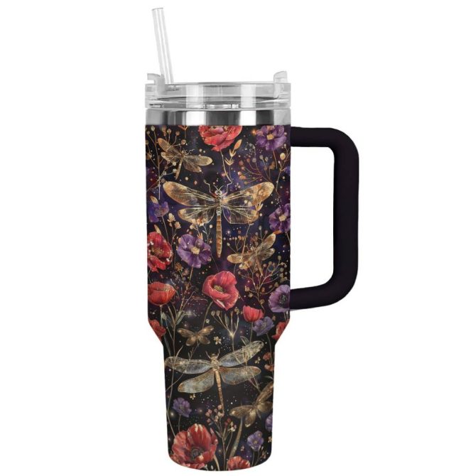 Dragonfly Custom Stanley Quencher 40Oz Stainless Steel Tumbler With Handle