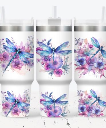 Dragonfly Flower Custom Stanley Quencher 40Oz Stainless Steel Tumbler With Handle