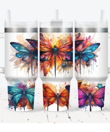 Dragonfly Flower Custom Stanley Quencher 40Oz Stainless Steel Tumbler With Handle