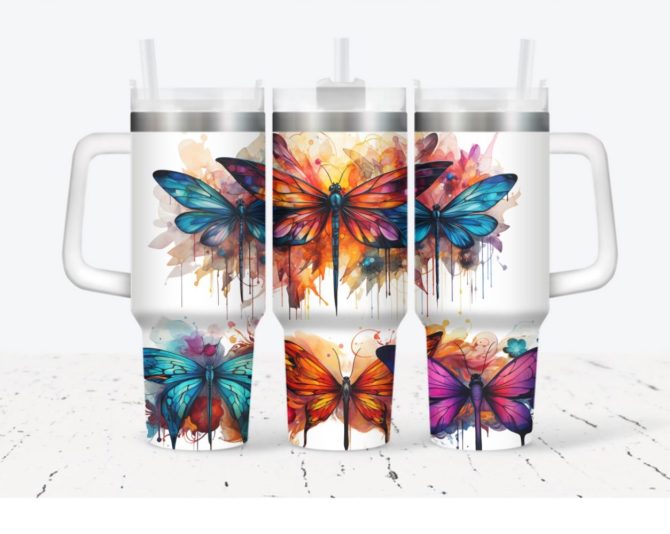 Dragonfly Flower Custom Stanley Quencher 40Oz Stainless Steel Tumbler With Handle