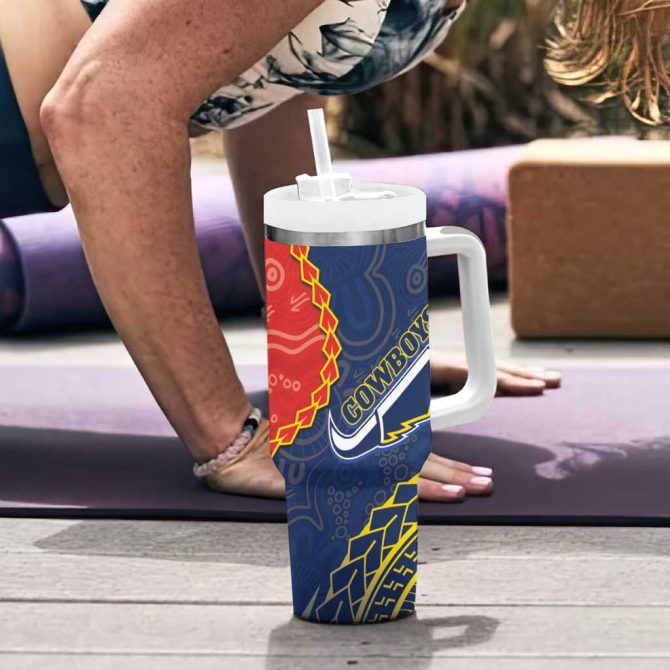Dragons And Cowboys Rugby Aboriginal Mix Polynesian Pattern Custom Stanley Quencher 40Oz Stainless Steel Tumbler With Handle - Image 6