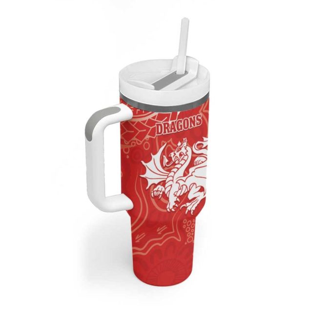 Dragons And Cowboys Rugby Aboriginal Mix Polynesian Pattern Custom Stanley Quencher 40Oz Stainless Steel Tumbler With Handle - Image 3