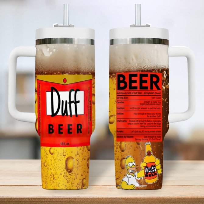 Duff Beer Drinks Custom Stanley Quencher 40Oz Stainless Steel Tumbler - Image 2