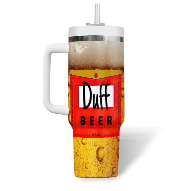 Duff Beer Drinks Custom Stanley Quencher 40Oz Stainless Steel Tumbler - Image 3