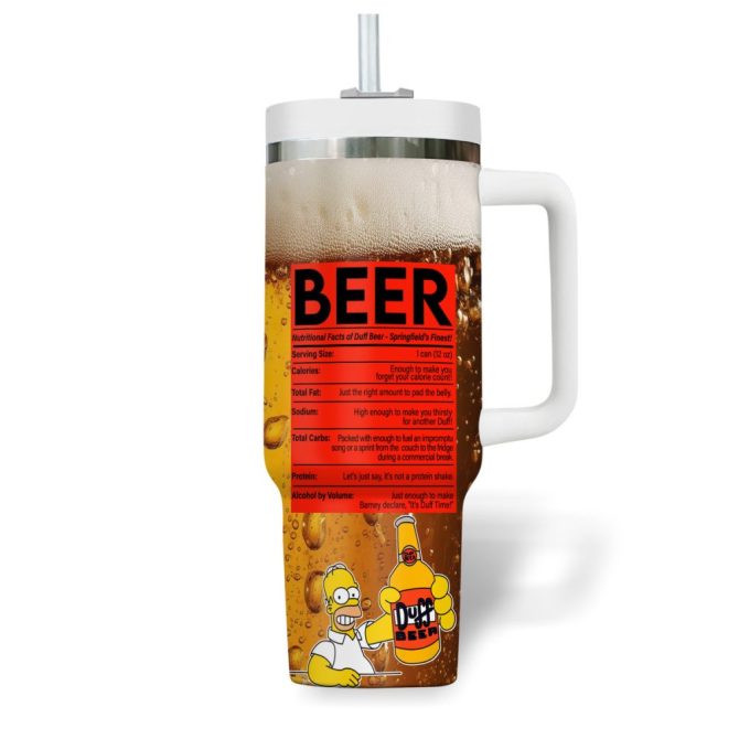 Duff Beer Drinks Custom Stanley Quencher 40Oz Stainless Steel Tumbler - Image 4