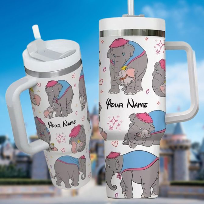Dumbo And Jumbo Cartoon Custom Stanley Quencher 40Oz Stainless Steel Tumbler With Handle - Image 4