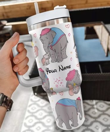Dumbo And Jumbo Cartoon Custom Stanley Quencher 40Oz Stainless Steel Tumbler With Handle