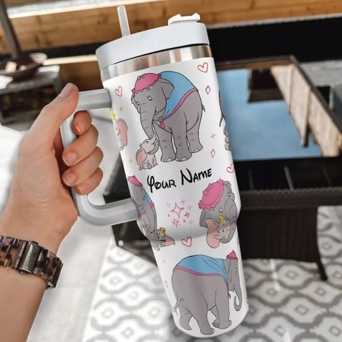 Dumbo And Jumbo Cartoon Custom Stanley Quencher 40Oz Stainless Steel Tumbler With Handle