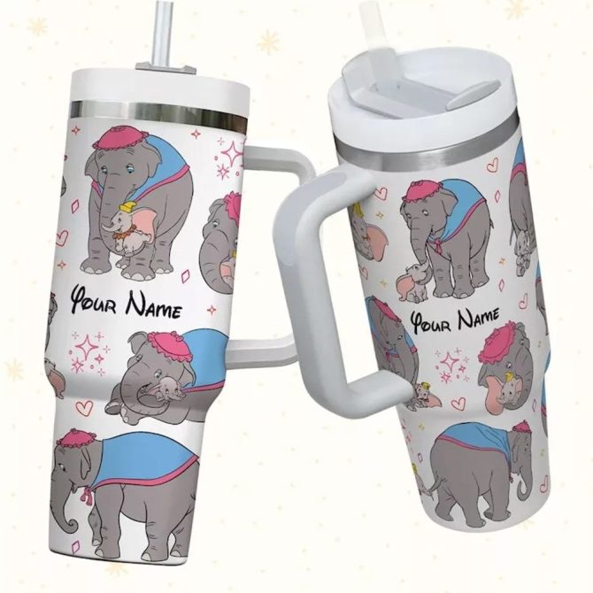 Dumbo And Jumbo Cartoon Custom Stanley Quencher 40Oz Stainless Steel Tumbler With Handle - Image 2