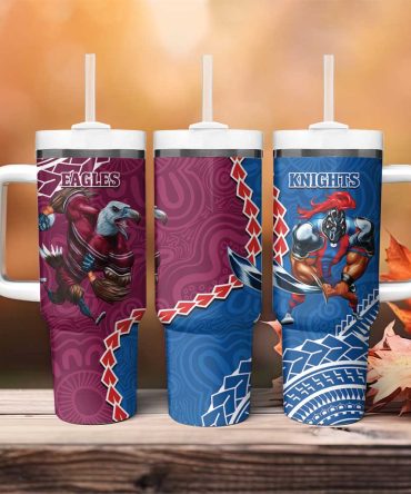 Eagles And Knights Rugby Aboriginal Mix Polynesian Pattern Custom Stanley Quencher 40Oz Stainless Steel Tumbler With Handle