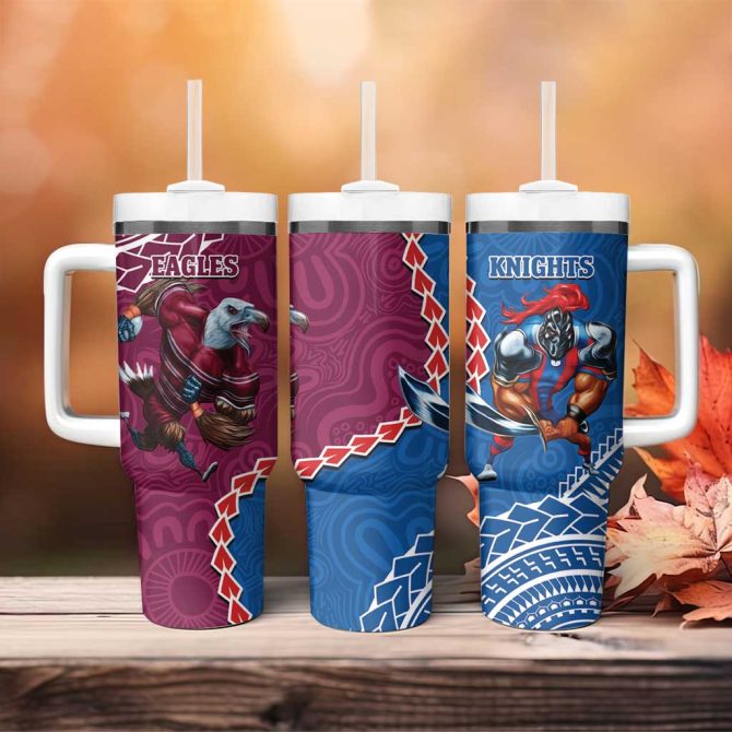 Eagles And Knights Rugby Aboriginal Mix Polynesian Pattern Custom Stanley Quencher 40Oz Stainless Steel Tumbler With Handle