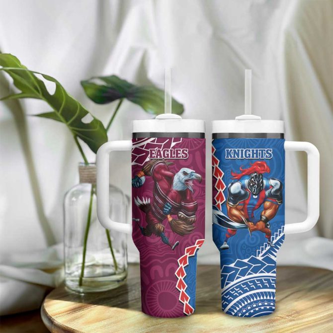 Eagles And Knights Rugby Aboriginal Mix Polynesian Pattern Custom Stanley Quencher 40Oz Stainless Steel Tumbler With Handle - Image 9