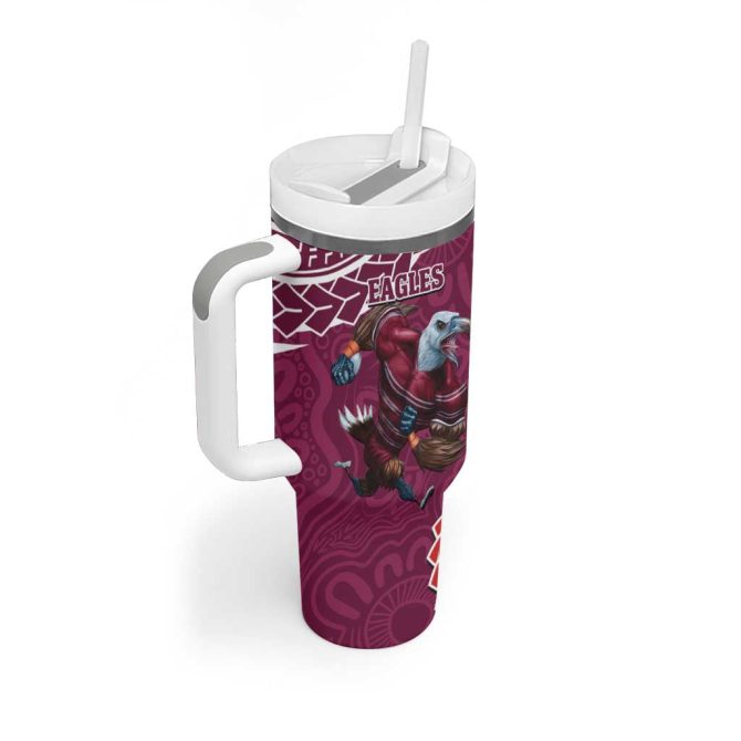 Eagles And Knights Rugby Aboriginal Mix Polynesian Pattern Custom Stanley Quencher 40Oz Stainless Steel Tumbler With Handle - Image 3