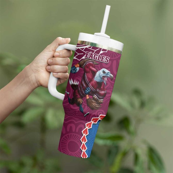 Eagles And Knights Rugby Aboriginal Mix Polynesian Pattern Custom Stanley Quencher 40Oz Stainless Steel Tumbler With Handle - Image 4