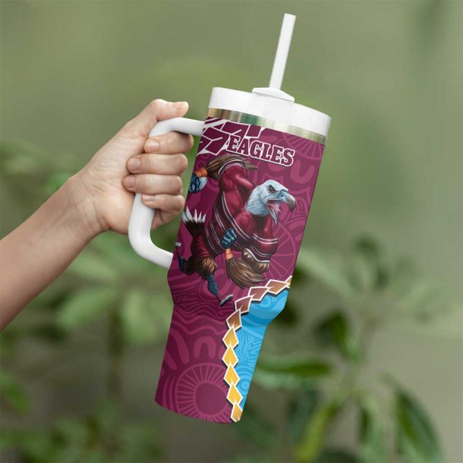 Eagles And Titans Rugby Aboriginal Mix Polynesian Pattern Custom Stanley Quencher 40Oz Stainless Steel Tumbler With Handle - Image 4
