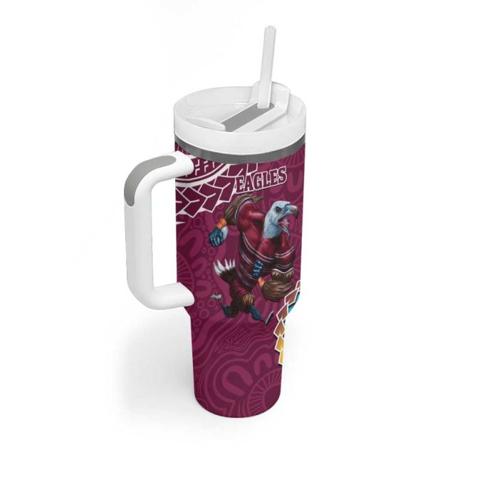 Eagles And Titans Rugby Aboriginal Mix Polynesian Pattern Custom Stanley Quencher 40Oz Stainless Steel Tumbler With Handle - Image 3
