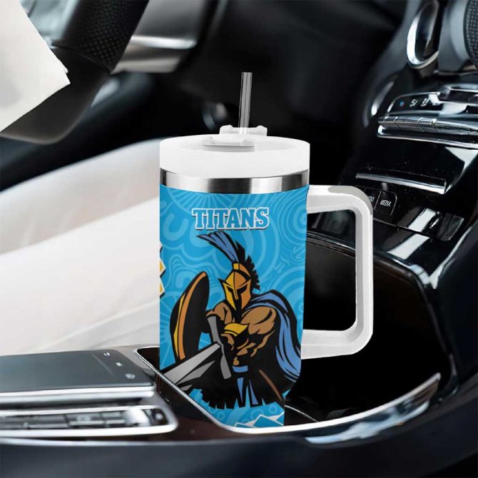 Eagles And Titans Rugby Aboriginal Mix Polynesian Pattern Custom Stanley Quencher 40Oz Stainless Steel Tumbler With Handle - Image 8