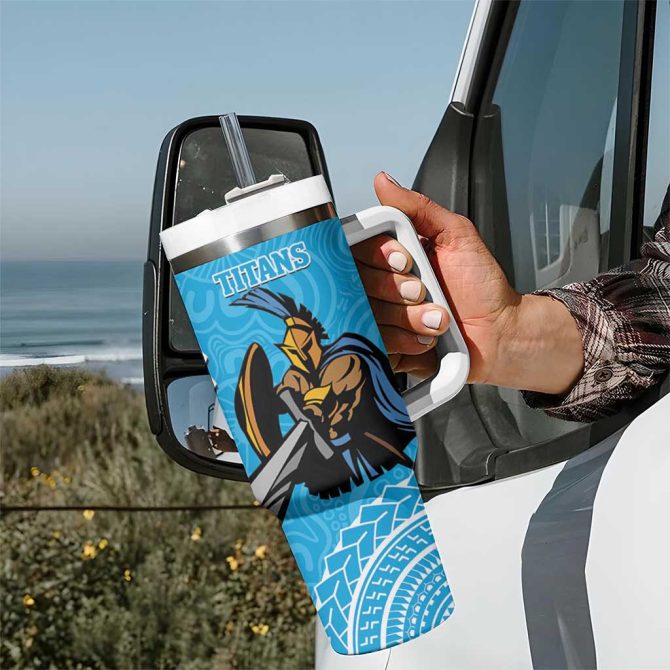 Eagles And Titans Rugby Aboriginal Mix Polynesian Pattern Custom Stanley Quencher 40Oz Stainless Steel Tumbler With Handle - Image 7