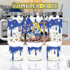 Easter Alice In Wonderland Disney Cartoon Custom Stanley Quencher 40Oz Stainless Steel Tumbler With Handle