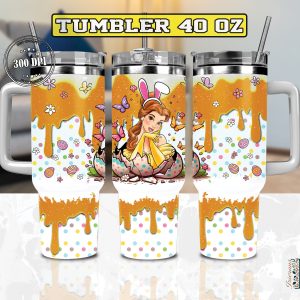 Easter Belle Beauty And The Beast Disney Cartoon Custom Stanley Quencher 40Oz Stainless Steel Tumbler With Handle